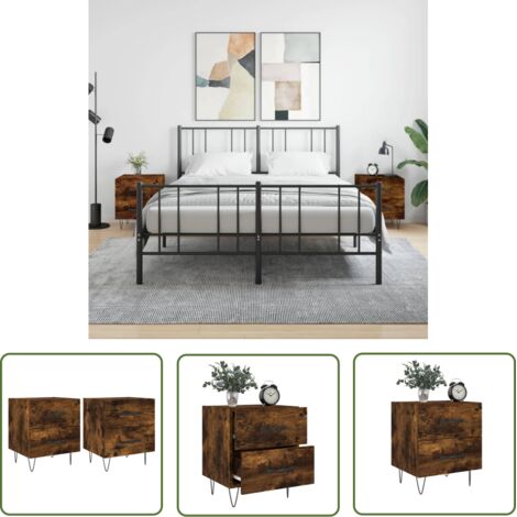 The Living Store Tables de chevet 2pcs chêne fumé 40x35x47,5cm bois d’ingénierie - Table De Chevet - Meuble De Chambre - Armoire De Chevet - Commode - Design Moderne (1/5)