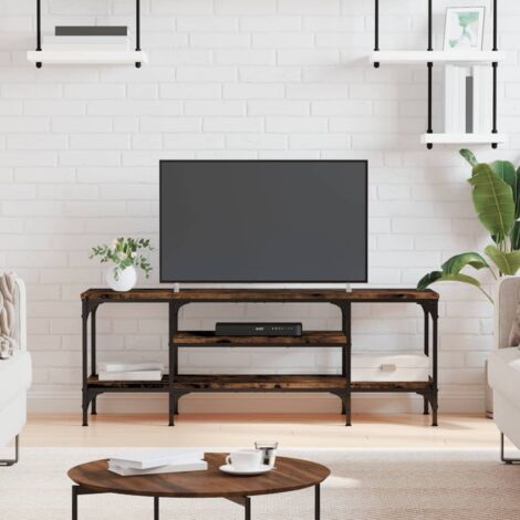 Meuble TV Banc TV Armoire de rangement chêne fumé 121x35x45 cm bois d'ingénierie et fer 82340 (1/5)