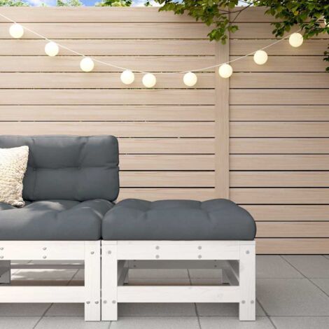 Repose-pied de jardin Tabouret Bas Pouf avec coussin blanc bois de pin massif 31554 (1/5)