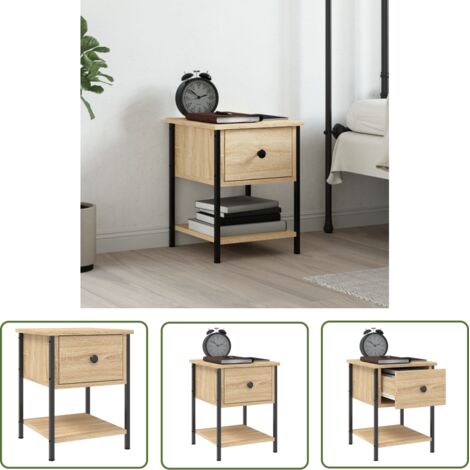 The Living Store Table de chevet chêne sonoma 34x35,5x45 cm bois d'ingénierie - Table De Chevet - Meuble De Chambre - Commode - Table D'appoint - Rangement (1/5)