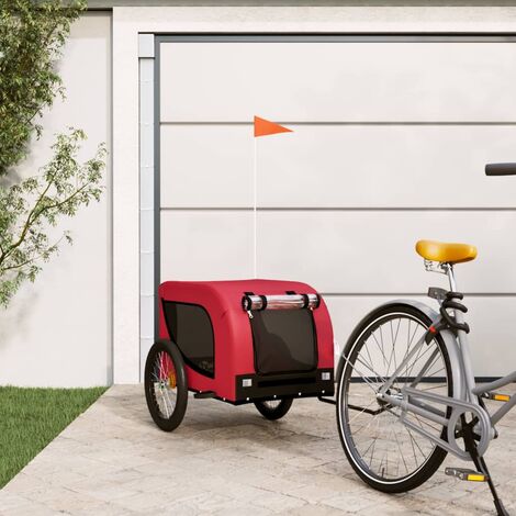 Remorque de vélo pour chien rouge et noir tissu oxford et fer