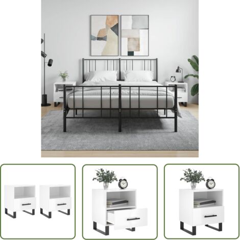 The Living Store Tables de chevet 2 pcs blanc brillant 40x35x47,5 cm - Table De Chevet - Meuble De Chambre - Armoire De Chevet - Commode - Design Moderne (1/5)