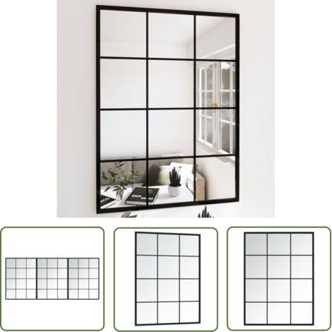 The Living Store Miroirs muraux 3 pcs noir 80x60 cm métal - Miroir Mural - Miroir Deco - Miroir Design - Miroir Noir - Miroir Carre (1/5)