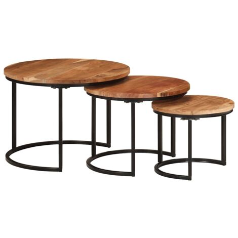 Lot de 3 Tables basses gigognes Tables de salon Bouts de canapé bois massif d'acacia 50887 (1/5)