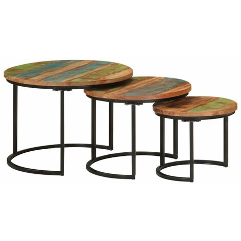 Lot de 3 Tables basses gigognes Tables de salon Bouts de canapé bois massif de récupération 66003 (1/5)