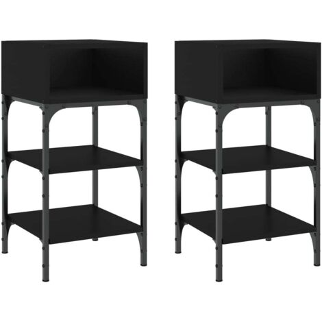 Tables de chevet 2 pcs noir 35x34,5x70 cm bois d'ingénierie (1/5)