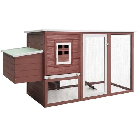 Enclos Poulailler extérieur - Parc enclos pour animaux Cage à poules avec 1 nichoir Marron Bois BV603417 - BonneVie (1/5)