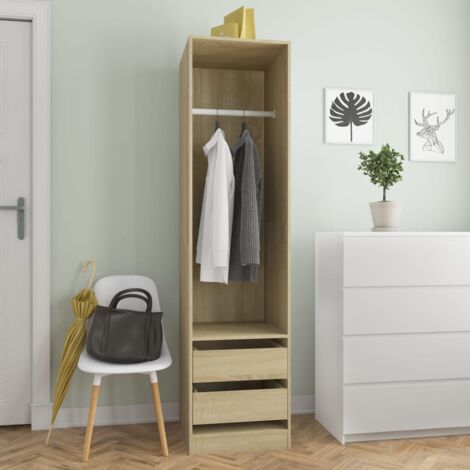 Garde-robe Design moderne, Armoire Etagère de rangement, avec tiroirs Chêne sonoma 50x50x200 cm Aggloméré OIB3040E (1/5)