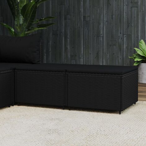 Lot de 2 Repose-Pieds de jardin avec coussins pour Salon ou Chambre - Tabouret Pouf noir résine tressée BV434197 - BonneVie (1/5)