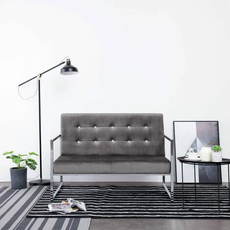 Canapé 2 places Canapé relax - Canapé de salon avec accoudoirs Gris foncé Chrome et velours BV379948 - BonneVie (1/5)