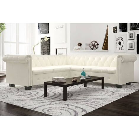 Canapé d'angle Canapé relax - Canapé de salon Chesterfield 5 plc Cuir artificiel Blanc BV989156 - BonneVie (1/5)