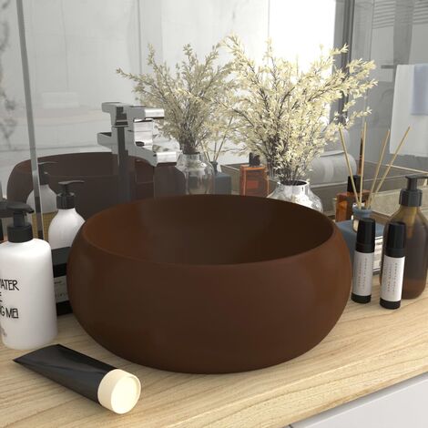Lavabo vasque à poser Luxueux, rond de luxe Bac à laver, Marron foncé mat 40x15 cm Céramique OIB6429E (1/5)