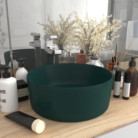 Lavabo vasque à poser Luxueux, rond de luxe Bac à laver, Vert foncé mat 40x15 cm Céramique OIB5681E (1/5)