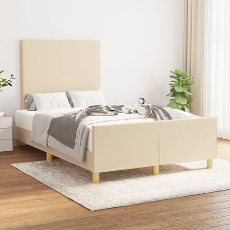 Lit simple pour adulte avec tête de lit - Cadre de lit Crème 120x200 cm Tissu BV836157 - BonneVie (1/5)