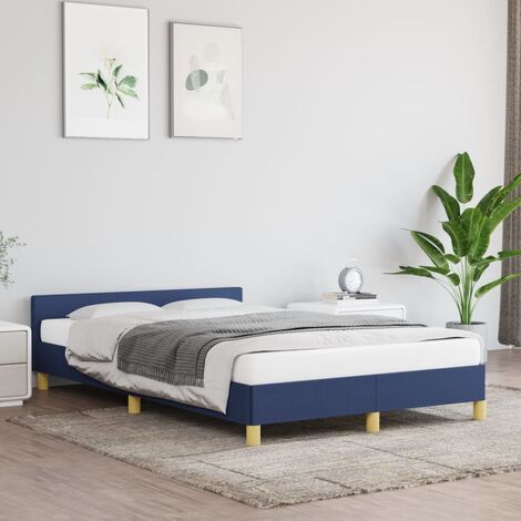 Lit adulte pour 2 personnes avec tête de lit, Structure de lit, Assemblage Facile, Bleu 120x200 cm Tissu OIB8335E (1/5)