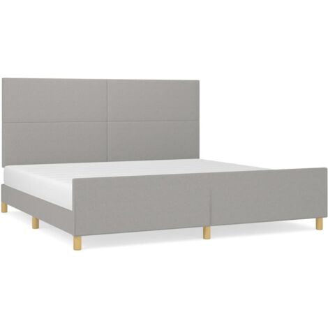 Lit adulte pour 2 personnes avec tête de lit, Structure de lit, Assemblage Facile, Gris clair 200x200 cm Tissu OIB8899E (1/5)