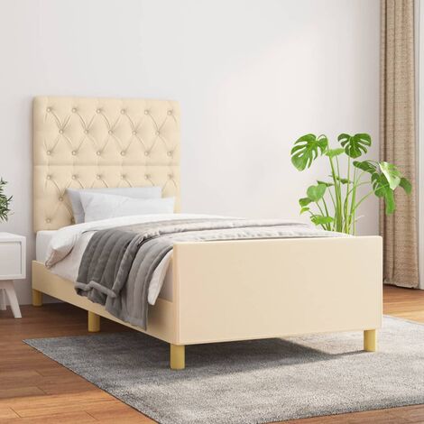 Lit adulte pour 1 personnes avec tête de lit, Structure de lit, Assemblage Facile, Crème 80x200 cm Tissu OIB8495E (1/5)