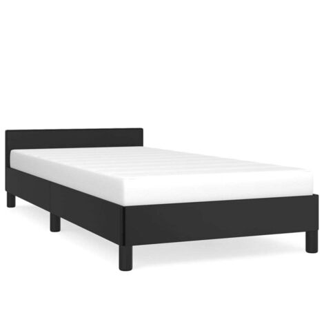 Lit simple pour adulte avec tête de lit - Cadre de lit Noir 90x190 cm Similicuir BV365105 - BonneVie (1/5)