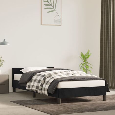 Lit adulte pour 1 personnes avec tête de lit, Structure de lit, Assemblage Facile, Noir 90x190 cm Velours OIB8083E (1/5)