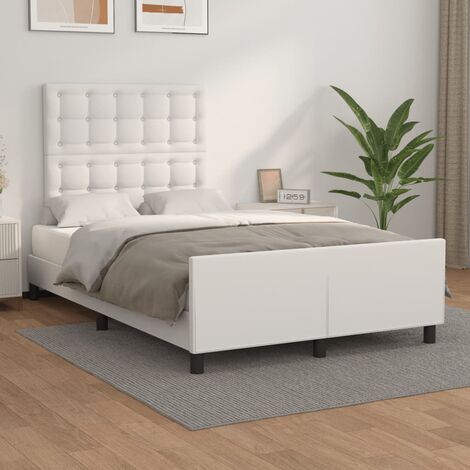 Lit adulte pour 2 personnes, Structure de lit, Assemblage Facile, avec tête de lit Blanc 120x200 cm Similicuir OIB9957E (1/5)