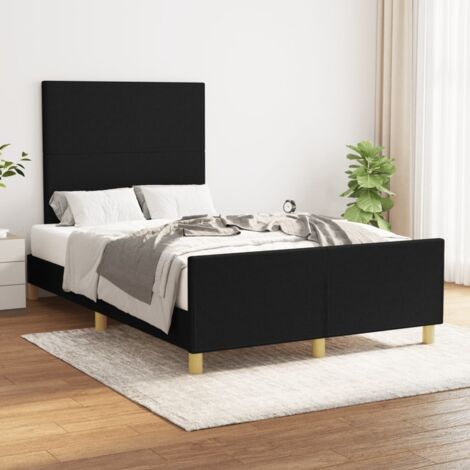 Lit adulte pour 2 personnes avec tête de lit, Structure de lit, Assemblage Facile, Noir 120x200 cm Tissu OIB1044E (1/5)