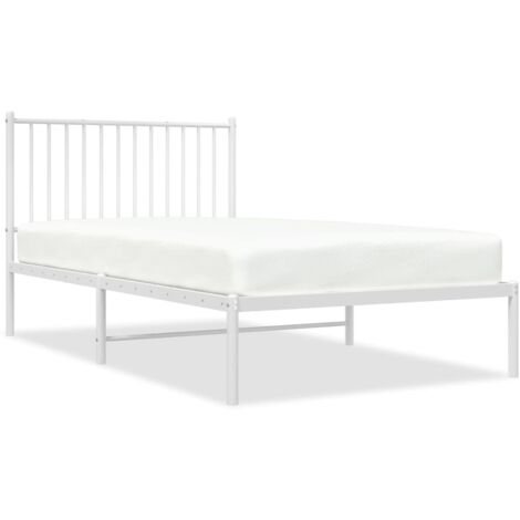 Lit adulte pour 1 personnes métal avec tête de lit, Structure de lit, Assemblage Facile, blanc 100x190 cm OIB5185E (1/5)