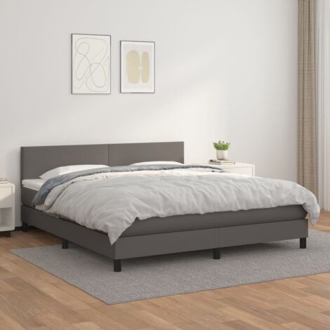 Lit adulte Contemporain Lit à sommier à sommier tapissier avec matelas Gris 160x200 cm Similicuir 75804 (1/5)