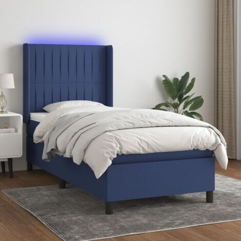 Sommier tapissier avec matelas et LED Lit adulte Contemporain Bleu 90x190 cm Tissu 70289 (1/5)
