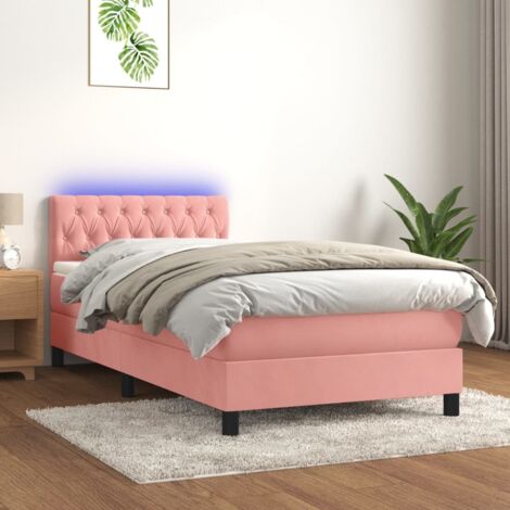 Sommier tapissier avec matelas et LED Lit adulte Contemporain Rose 100x200 cm Velours 32819 (1/5)