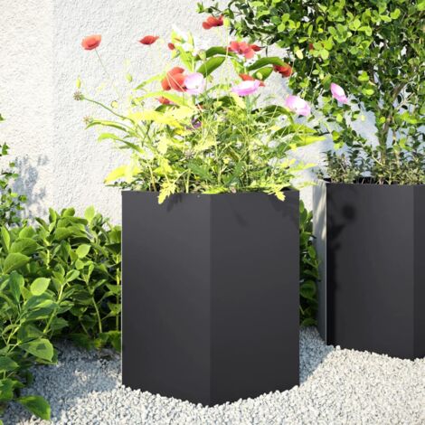 Jardinière-Pot de fleur noir hexagone 46x40x45 cm acier (1/5)