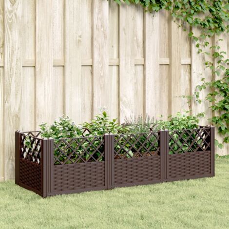 Jardinière avec piquets-Pot de fleur marron 123,5x43,5x43,5 cm PP (1/5)