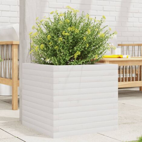 Jardinière-Pot de fleur blanc 50x50x45,5 cm bois de pin massif (1/5)
