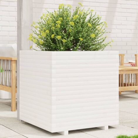 Jardinière-Pot de fleur blanc 70x70x72 cm bois de pin massif (1/5)