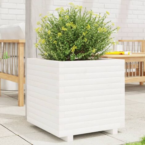 Jardinière-Pot de fleur blanc 50x50x49,5 cm bois de pin massif 228711 (1/5)