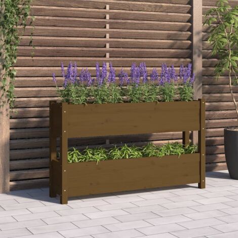 Jardinière-Pot de fleur Marron miel 112x25x66 cm Bois massif de pin (1/5)