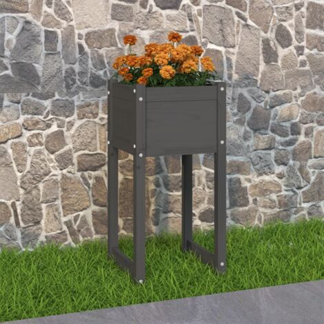 Jardinière-Pot de fleur Gris 40x40x81 cm Bois massif de pin (1/5)