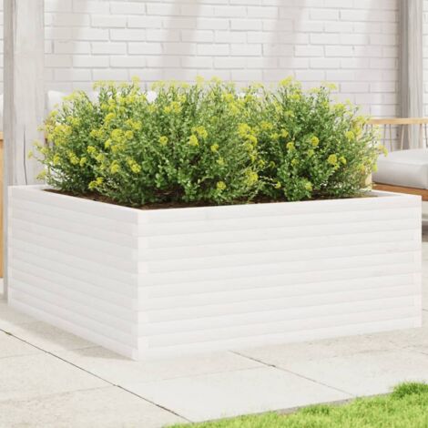 Jardinière-Pot de fleur blanc 110x110x46 cm bois de pin massif (1/5)
