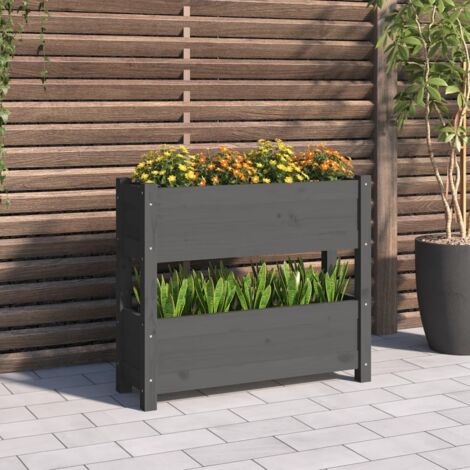 Jardinière-Pot de fleur Gris 77x25x66 cm Bois massif de pin (1/5)