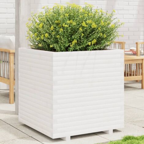 Jardinière-Pot de fleur blanc 70x70x72,5 cm bois de pin massif (1/5)