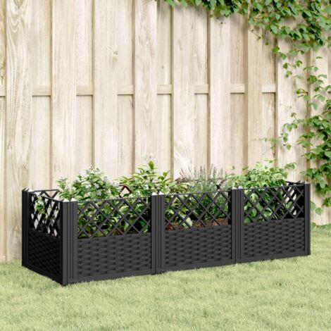 Jardinière avec piquets-Pot de fleur noir 123,5x43,5x43,5 cm PP (1/5)