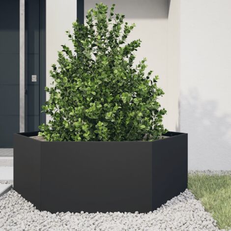 Jardinière-Pot de fleur noir hexagone 138x120x45 cm acier (1/5)