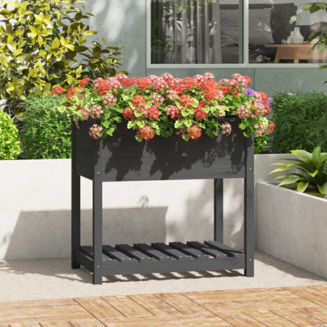 Jardinière avec étagère-Pot de fleur Gris 82,5x54x81 cm Bois massif de pin (1/5)