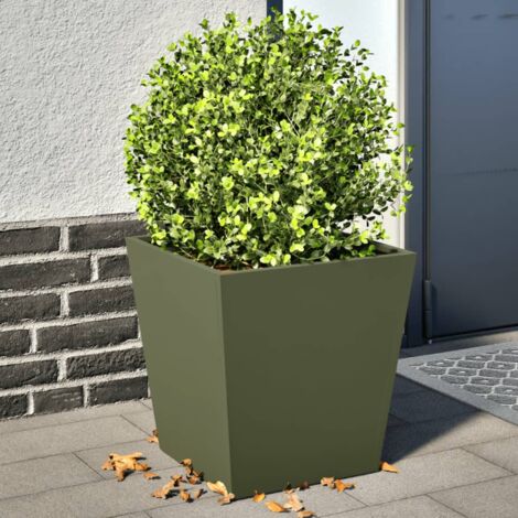Jardinière-Pot de fleurs 2 pcs vert olive 40x40x40 cm acier 728620 (1/5)