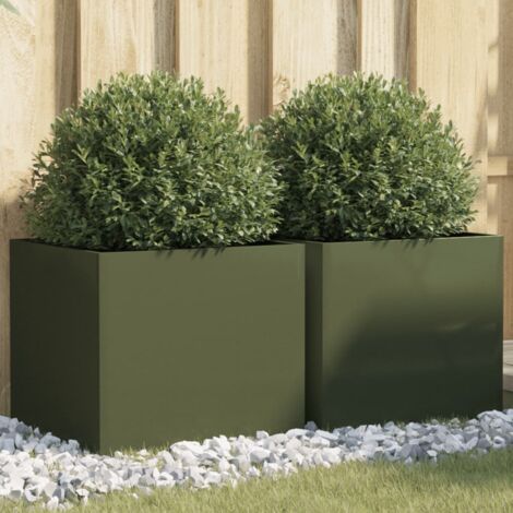 Jardinière-Pot de fleurs 2 pcs vert olive 42x40x39 cm acier (1/5)