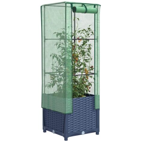 Jardinière surélevée-Pot de fleur avec housse aspect rotin 40x40x139 cm 557798 (1/5)