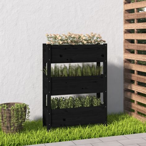 Jardinière-Pot de fleur Noir 77x25x104,5 cm Bois massif de pin (1/5)