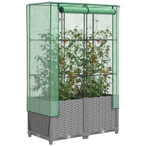 Jardinière surélevée-Pot de fleur avec housse aspect rotin 80x40x138 cm 761958 (1/5)