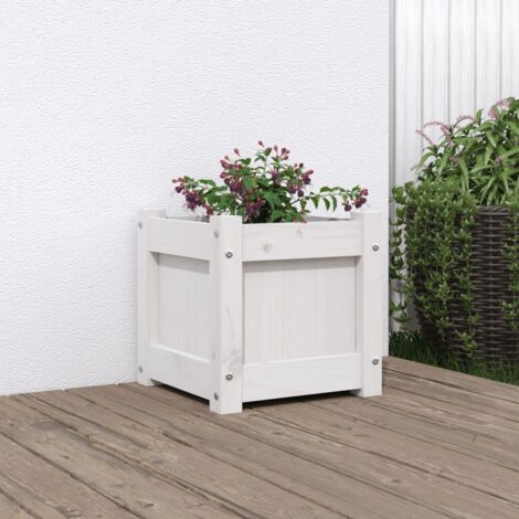 Jardinière-Pot de fleur blanc 31x31x31 cm bois de pin massif (1/5)