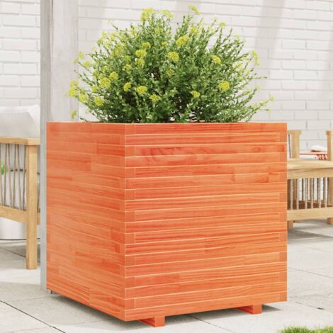 Jardinière-Pot de fleur cire marron 70x70x72 cm bois de pin massif (1/5)