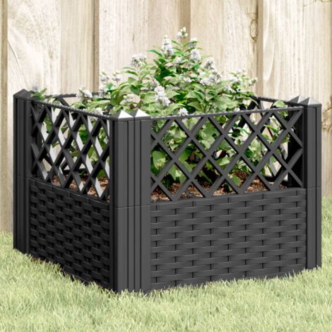 Jardinière avec piquets-Pot de fleur noir 43,5x43,5x43,5 cm PP (1/5)